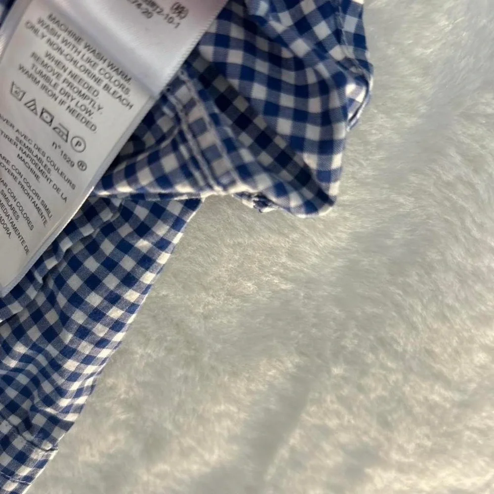 Ralph Lauren Boys XL 18-20 Gingham‎ Button Down Shirt Blue White Natural Stretch